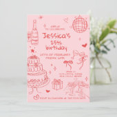 Hand Drawn Adult Handwritten Scribble Birthday  Einladung (Stehend Vorderseite)