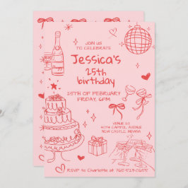 Hand Drawn Adult Handwritten Scribble Birthday Einladung