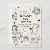 Hand Drawn Adult Handwritten Scribble Birthday Einladung (Vorderseite)