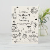 Hand Drawn Adult Handwritten Scribble Birthday  Einladung (Stehend Vorderseite)