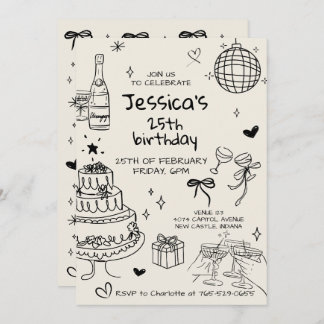 Hand Drawn Adult Handwritten Scribble Birthday  Einladung