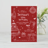 Hand Drawn Adult Handwritten Scribble Birthday Einladung (Stehend Vorderseite)