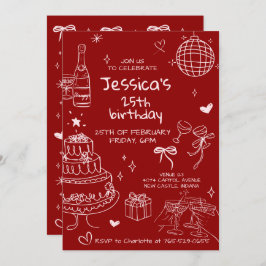 Hand Drawn Adult Handwritten Scribble Birthday Einladung