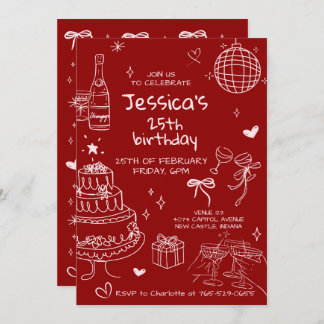 Hand Drawn Adult Handwritten Scribble Birthday  Einladung