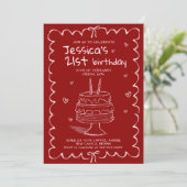 Hand Drawn Adult Scribble Birthday Einladung (Stehend Vorderseite)