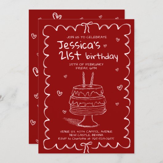 Hand Drawn Adult Scribble Birthday  Einladung (Vorne/Hinten)