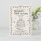 Hand Drawn Adult Scribble Birthday Einladung (Stehend Vorderseite)