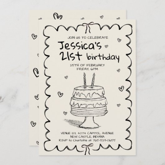 Hand Drawn Adult Scribble Birthday Einladung (Vorne/Hinten)