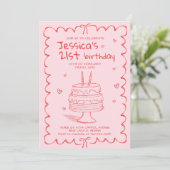 Hand Drawn Adult Scribble Birthday  Einladung (Stehend Vorderseite)