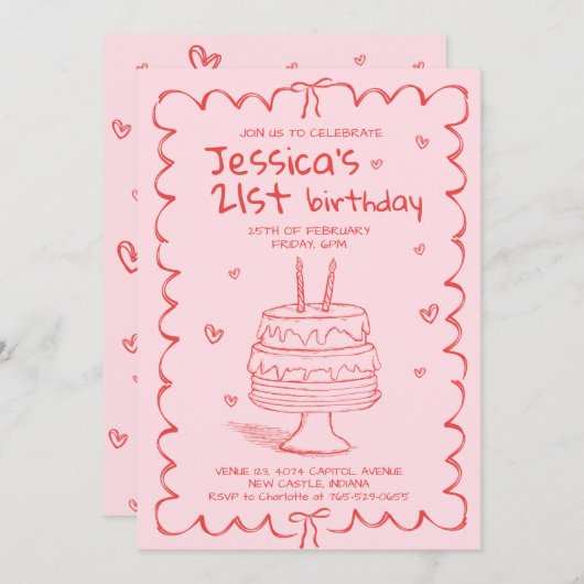 Hand Drawn Adult Scribble Birthday  Einladung (Vorne/Hinten)