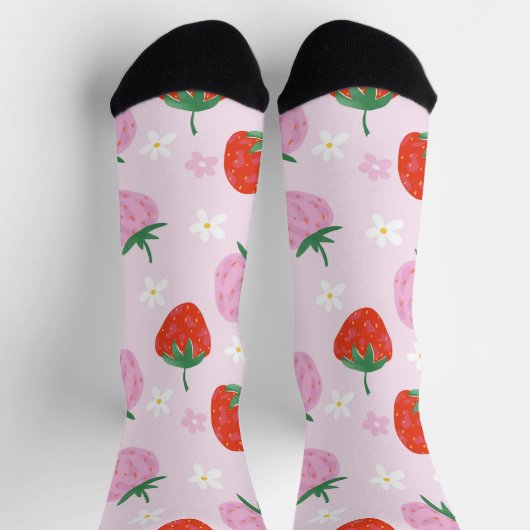 Hand-Drawn Aesthetic Strawberry Seamless Pattern Socken (Oben)