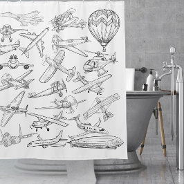 Hand drawn Airplanes Aviation Pilot Aviator Fun Duschvorhang