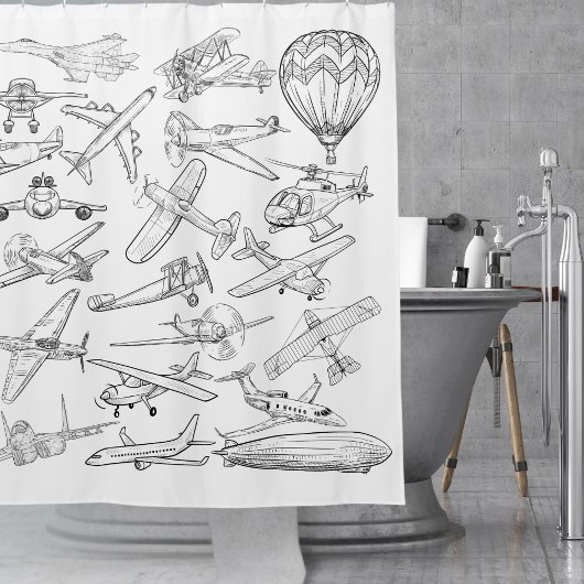 Hand drawn Airplanes Aviation Pilot Aviator Fun Duschvorhang