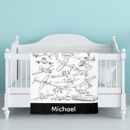 Hand drawn Airplanes Aviation Pilot Aviator Fun Fleecedecke