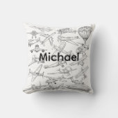 Hand drawn Airplanes Aviation Pilot Aviator Fun Kissen (Vorderseite)