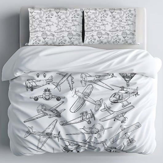Hand drawn Airplanes Aviation Pilot Aviator Fun Kissenbezug