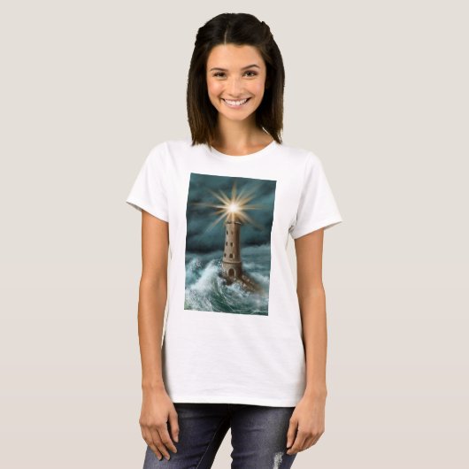 hand drawn and painted light house by the sea T-Shirt (Vorne ganz)