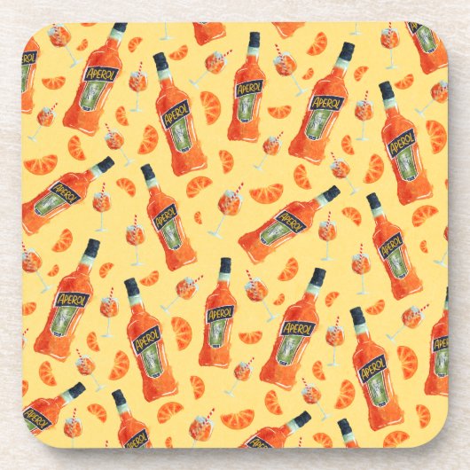 Hand Drawn Aperol Spritz Cocktail Hour Coasters Getränkeuntersetzer (Vorderseite)