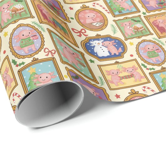 Hand Drawn Axolotl Christmas Wrapping Paper Roll Geschenkpapier (Rolleneckpunkt)