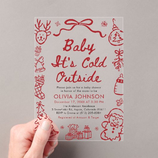 Hand Drawn Baby It's Cold Outside Baby Shower Acryleinladungen (Insitu (Handheld))