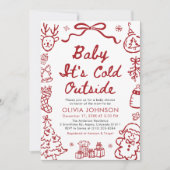 Hand Drawn Baby It's Cold Outside Baby Shower Einladung (Vorderseite)