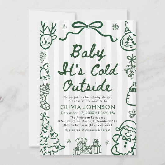Hand Drawn Baby It's Cold Outside Baby Shower Einladung (Vorderseite)