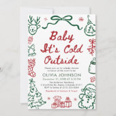 Hand Drawn Baby It's Cold Outside Baby Shower Einladung (Vorderseite)