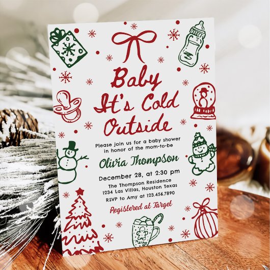 Hand Drawn Baby It's Cold Outside Baby Shower Einladung