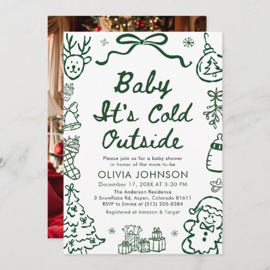 Hand Drawn Baby It's Cold Outside Baby Shower Einladung (Vorne/Hinten)