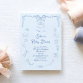 Hand Drawn Baby Shower, Bow Baby Boy Handwritten Einladung