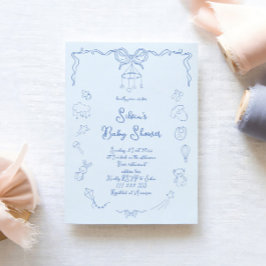Hand Drawn Baby Shower, Bow Baby Boy Handwritten  Einladung
