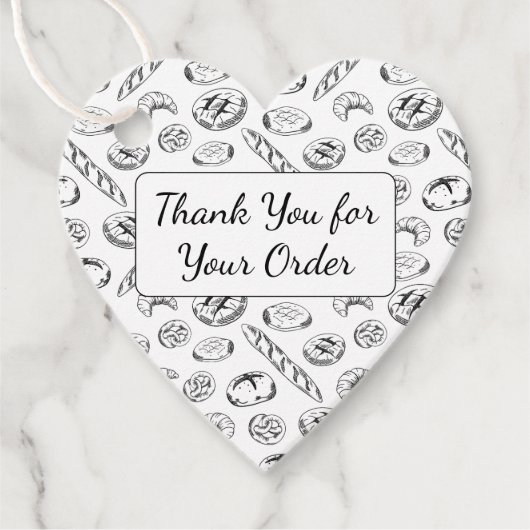 Hand-Drawn Bakery Pattern Heart Thank You Geschenkanhänger (Vorderseite)