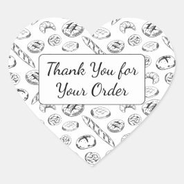 Hand-Drawn Bakery Pattern Heart Thank You Herz-Aufkleber