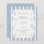 Hand drawn beach blue ivory wedding invitation (Vorne/Hinten)