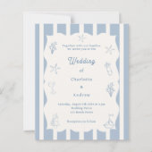 Hand drawn beach blue ivory wedding invitation (Vorderseite)