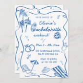 Hand Drawn Beach Coastal Bachelorette Einladung (Vorne/Hinten)