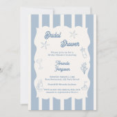 Hand drawn beach dusty blue ivory Bridal Shower Einladung (Vorderseite)