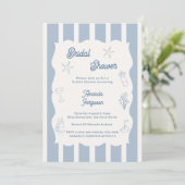 Hand drawn beach dusty blue ivory Bridal Shower Einladung (Stehend Vorderseite)