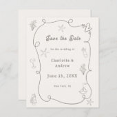 Hand drawn beach ivory taupe wedding Save the Date (Vorne/Hinten)