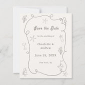 Hand drawn beach ivory taupe wedding Save the Date (Vorderseite)