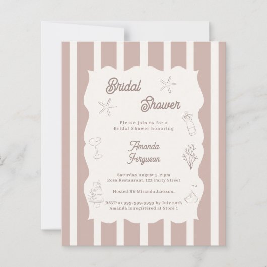 Hand drawn beach taupe Bridal Shower invitation (Vorderseite)