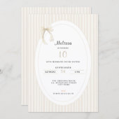 Hand Drawn Beige Stripes Bow 10th Birthday Einladung (Vorne/Hinten)