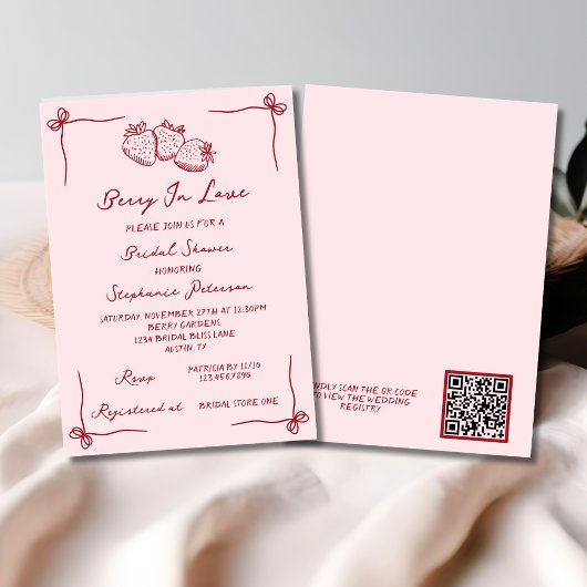 Hand Drawn Berry In Love Bridal Shower QR Code Einladung