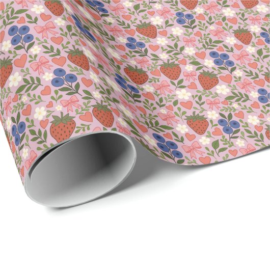 Hand Drawn Berry Pattern Wrapping Paper Roll Geschenkpapier (Rolleneckpunkt)