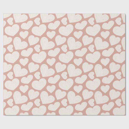 Hand Drawn Big Hearts Pattern Boho Girly Pink Geschenkpapier (Flach)