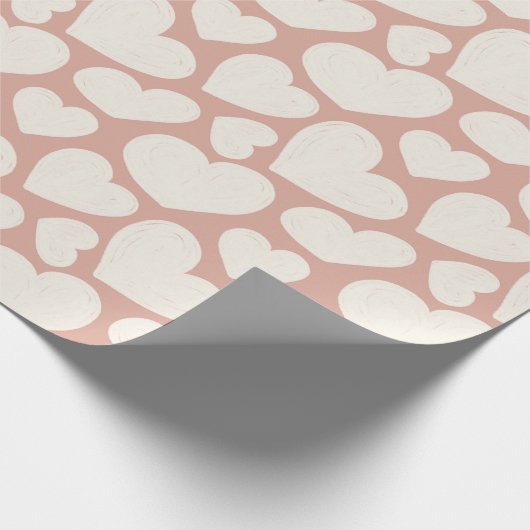 Hand Drawn Big Hearts Pattern Boho Girly Pink Geschenkpapier (Ecke)