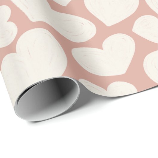 Hand Drawn Big Hearts Pattern Boho Girly Pink Geschenkpapier (Rolleneckpunkt)