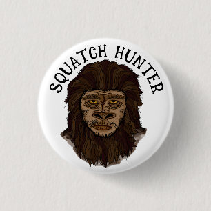 Hand drawn Bigfoot Sasquatch Swamp Ape Hunter  Button