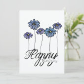 Hand-Drawn Birthday Card w Blue Flower Balloons Karte (Stehend Vorderseite)