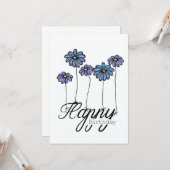 Hand-Drawn Birthday Card w Blue Flower Balloons Karte (Vorderseite/Rückseite Beispiel)